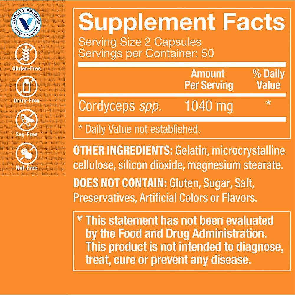 Foto 4 pulgar | Complementa El Hongo Cordyceps Vitamin Shoppe De 1.040 Mg - Venta Internacional.