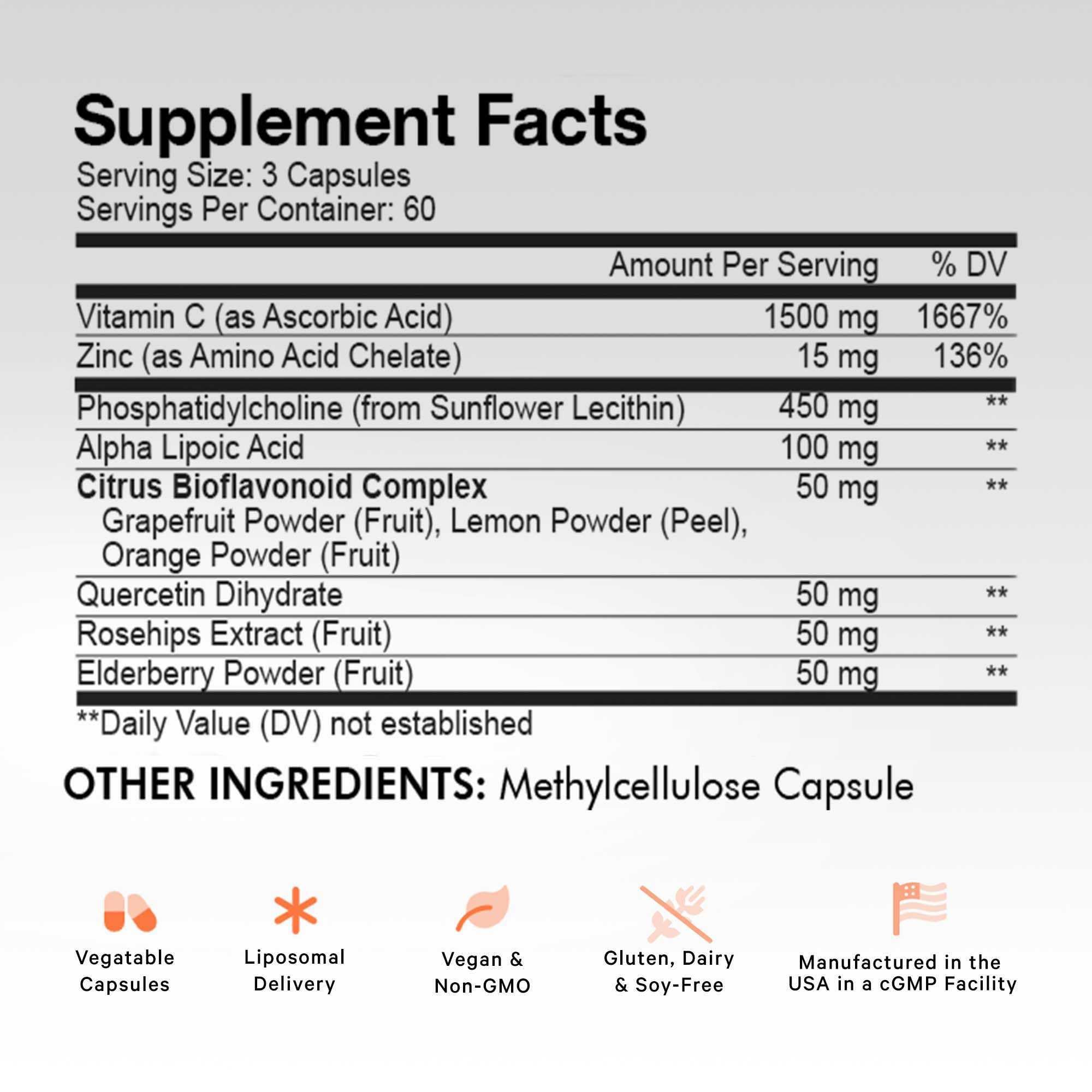 Foto 2 | Suplemento De Vitamina C Liposomal Codeage De 1500 Mg Con Zinc, 180 Cápsulas - Venta Internacional.