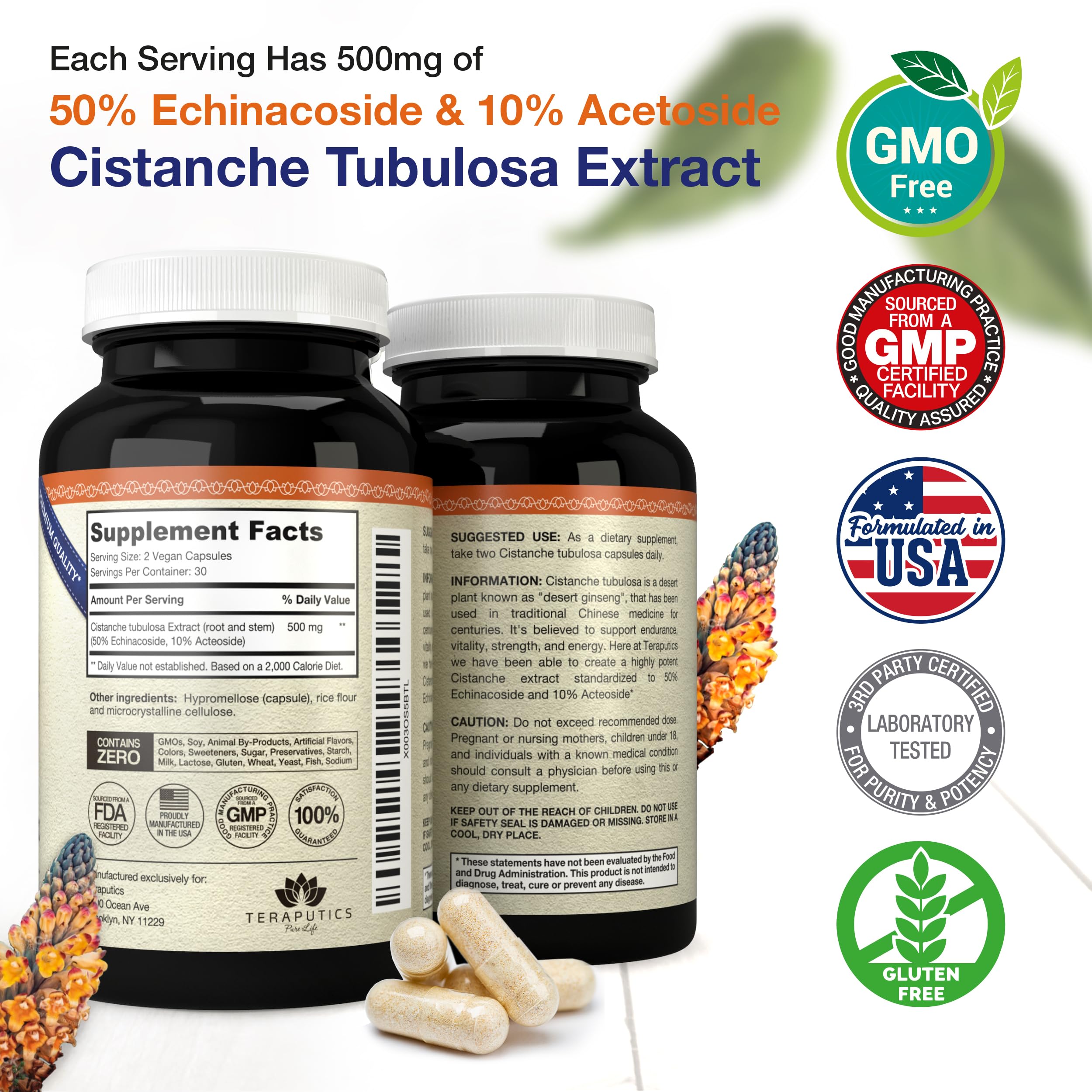 Foto 5 pulgar | Suplemento De Extracto De Cistanche Tubulosa De Teraputics 500 Mg X 60 - Venta Internacional.