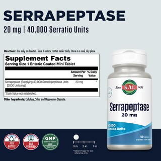 Foto 2 | Suplemento Kal Serrapeptase 20 mg 90 Comprimidos - Venta Internacional