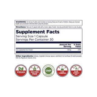 Foto 2 | Suplemento Kal Liposomal Zinc de 30 mg - Venta Internacional