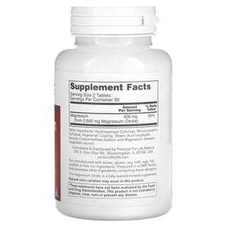 Foto 2 | Suplemento Protocol Life Balance Citrato de Magnesio 200 Mg 100 Capsulas - Venta Internacional