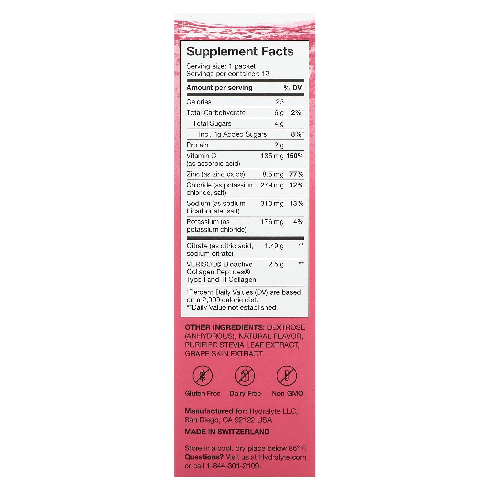 Foto 2 | Polvo Hidratante Hydralyte Advanced Con Colágeno Verisol 12x9,5 G - Venta Internacional.