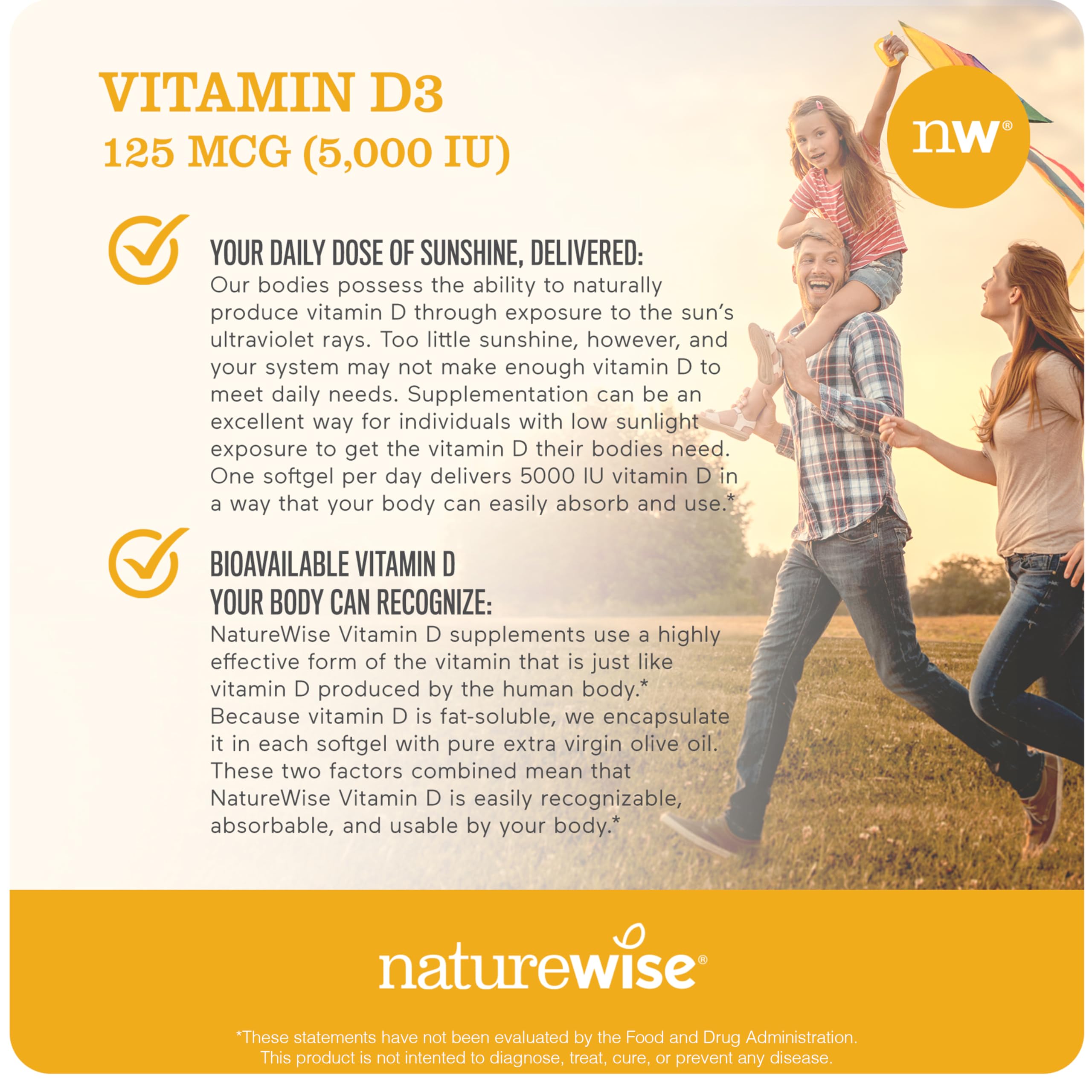 Foto 5 pulgar | Suplemento Naturewise De Vitamina D3 5000 Ui, 30 Cápsulas Blandas - Venta Internacional.