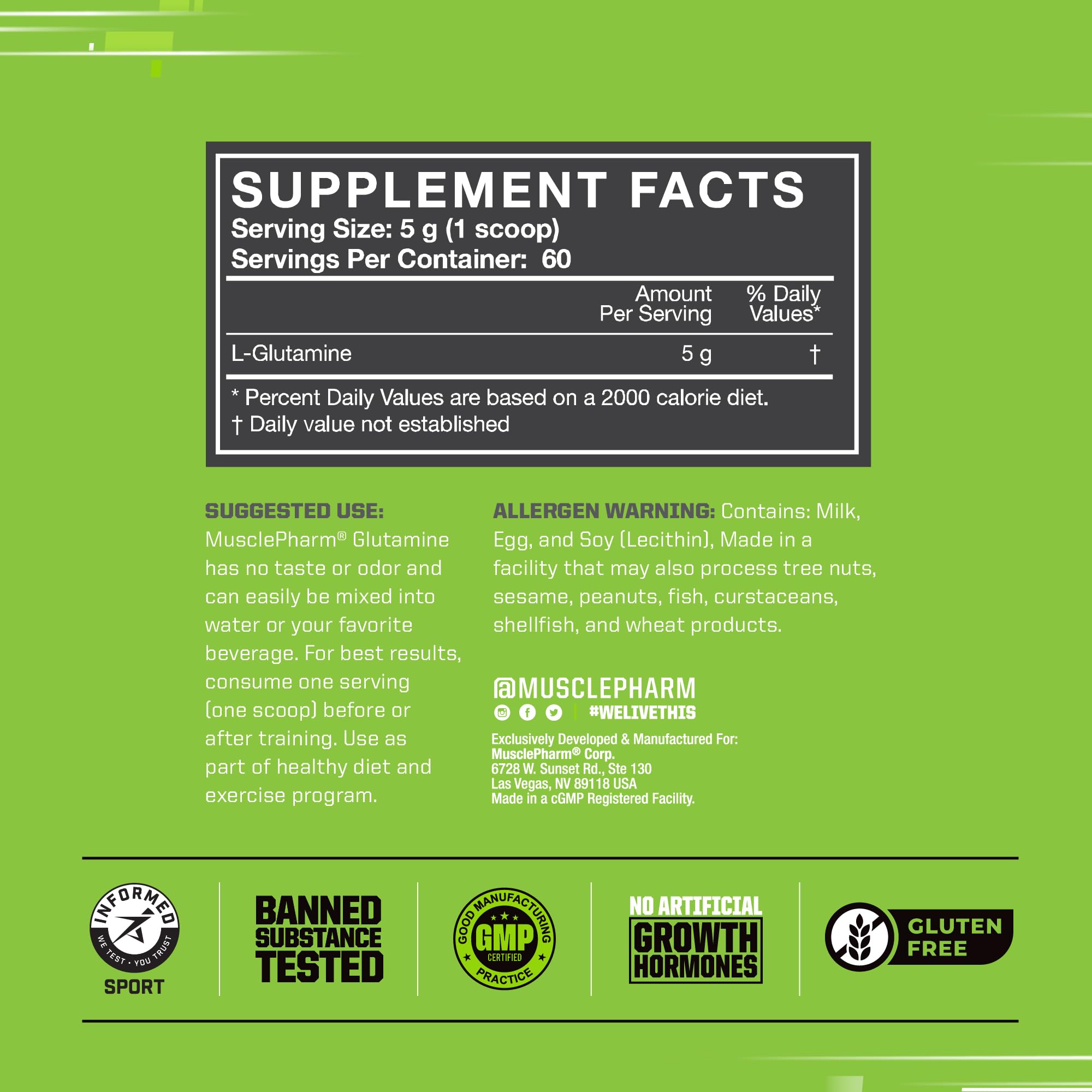 Foto 6 pulgar | Suplemento Musclepharm Glutamina L-glutamina En Polvo 300 G - Venta Internacional.