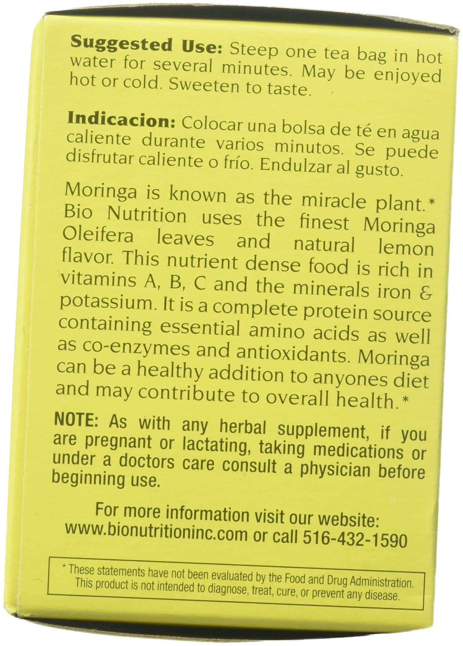 Foto 4 pulgar | Tea Bags Bio Nutrition, Limón Y Moringa, 60 Ml, Suplemento Herbal - Venta Internacional.