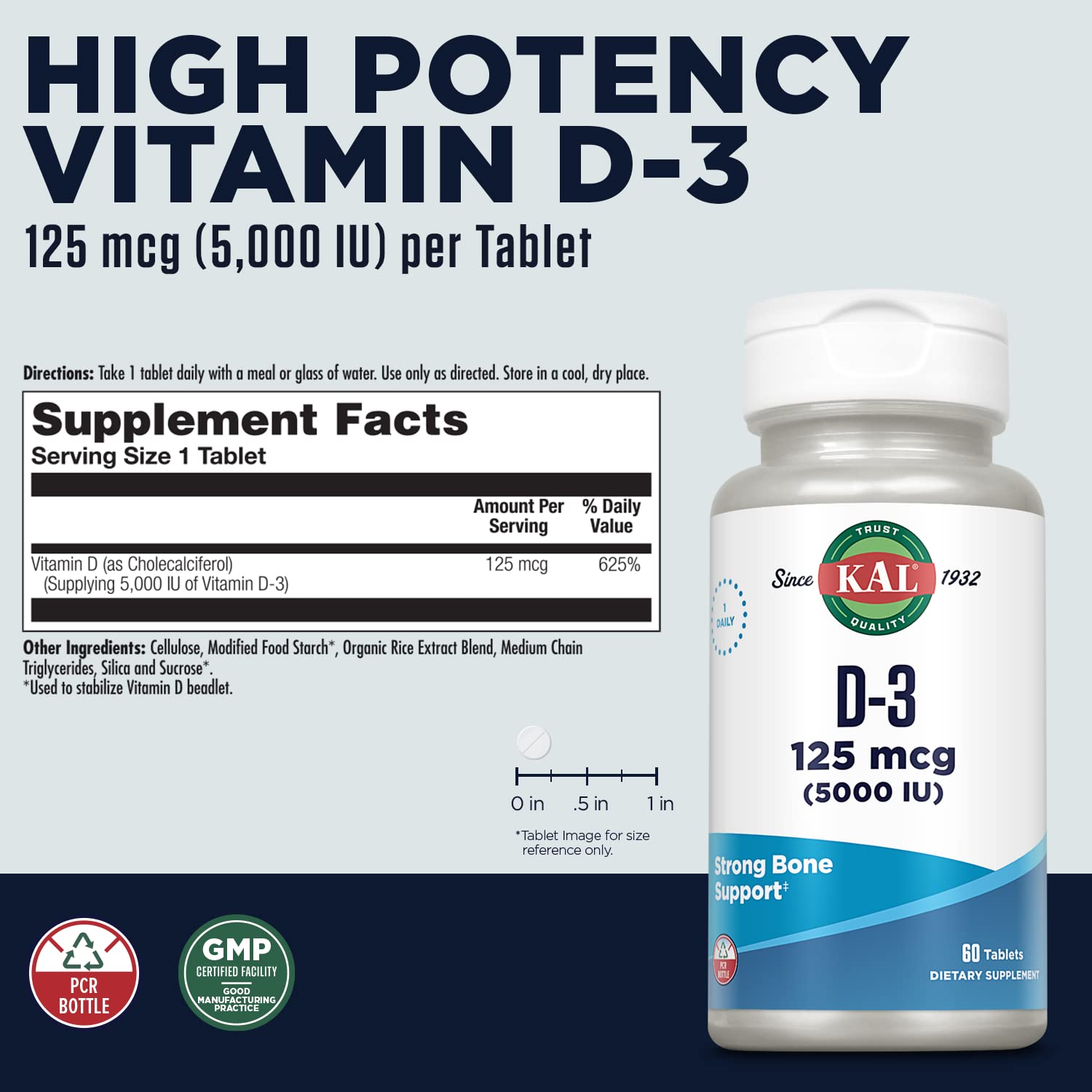 Foto 3 pulgar | Vitamina D3  Kal 5000 UI 125 mcg 60 Tabletas- Venta Internacional