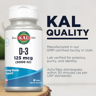 Foto 4 | Vitamina D3 Kal 5000 UI 125 mcg 60 Tabletas- Venta Internacional