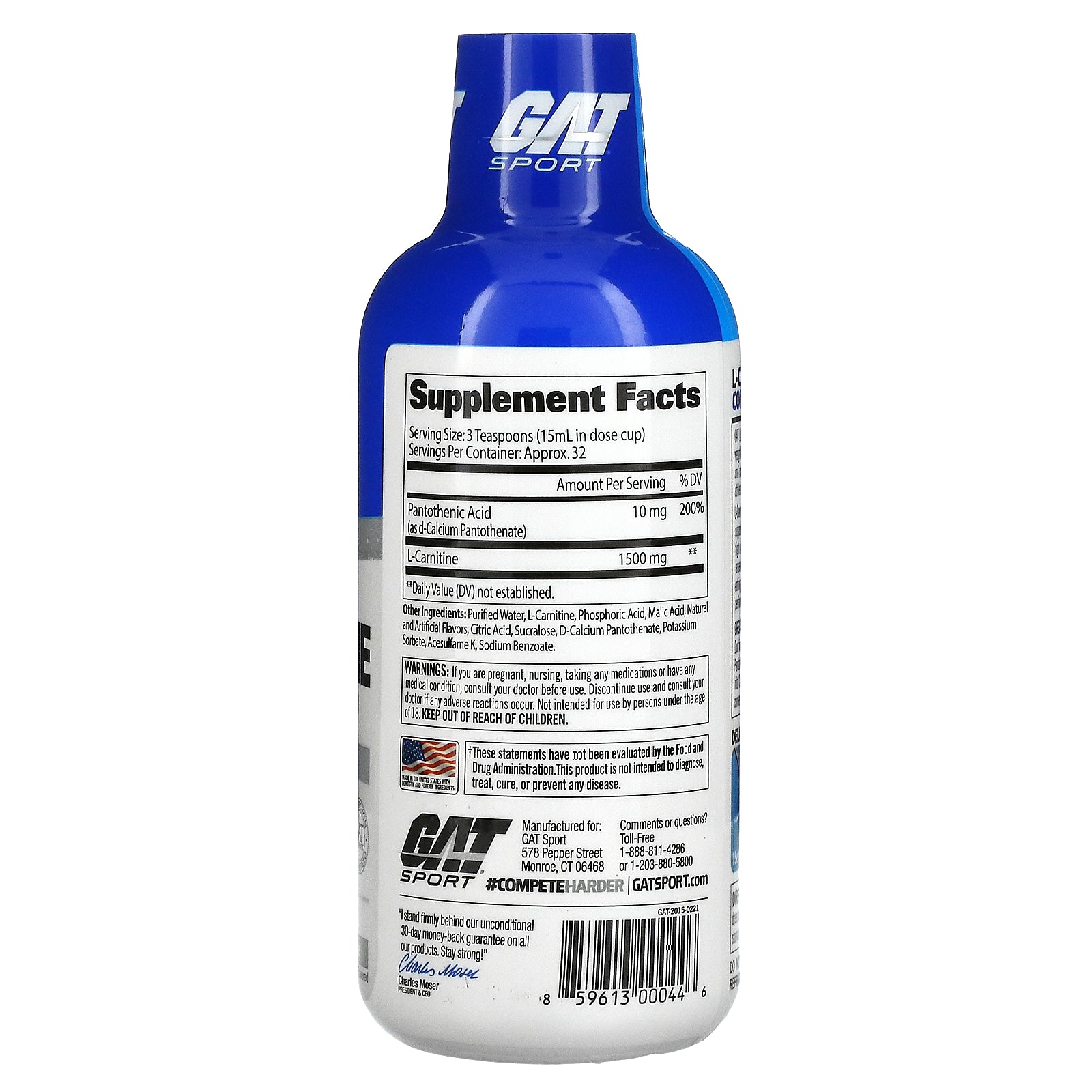 Foto 3 pulgar | Suplemento Gat L-carnitina, Aminoácido, 1500 Mg, Manzana Verde, 473 Ml - Venta Internacional.
