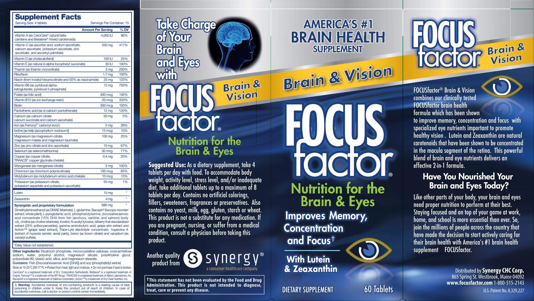 Foto 3 pulgar | Complemente Focusfactor Brain And Vision Con Luteína Y Zeaxantina - Venta Internacional.