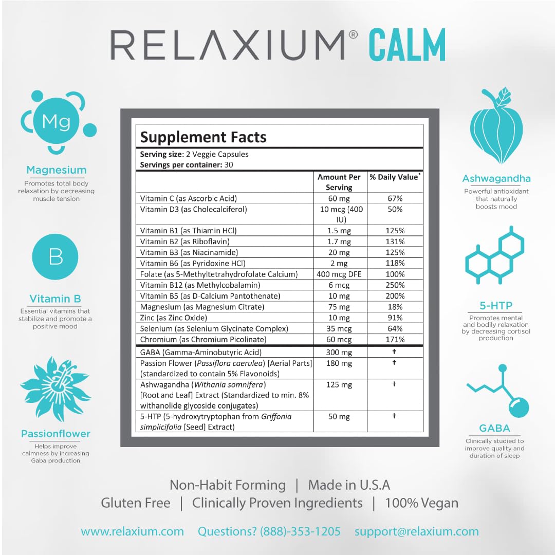 Foto 3 pulgar | Suplemento Relaxium Calm Stress & Mood Support 60 Cápsulas - Venta Internacional