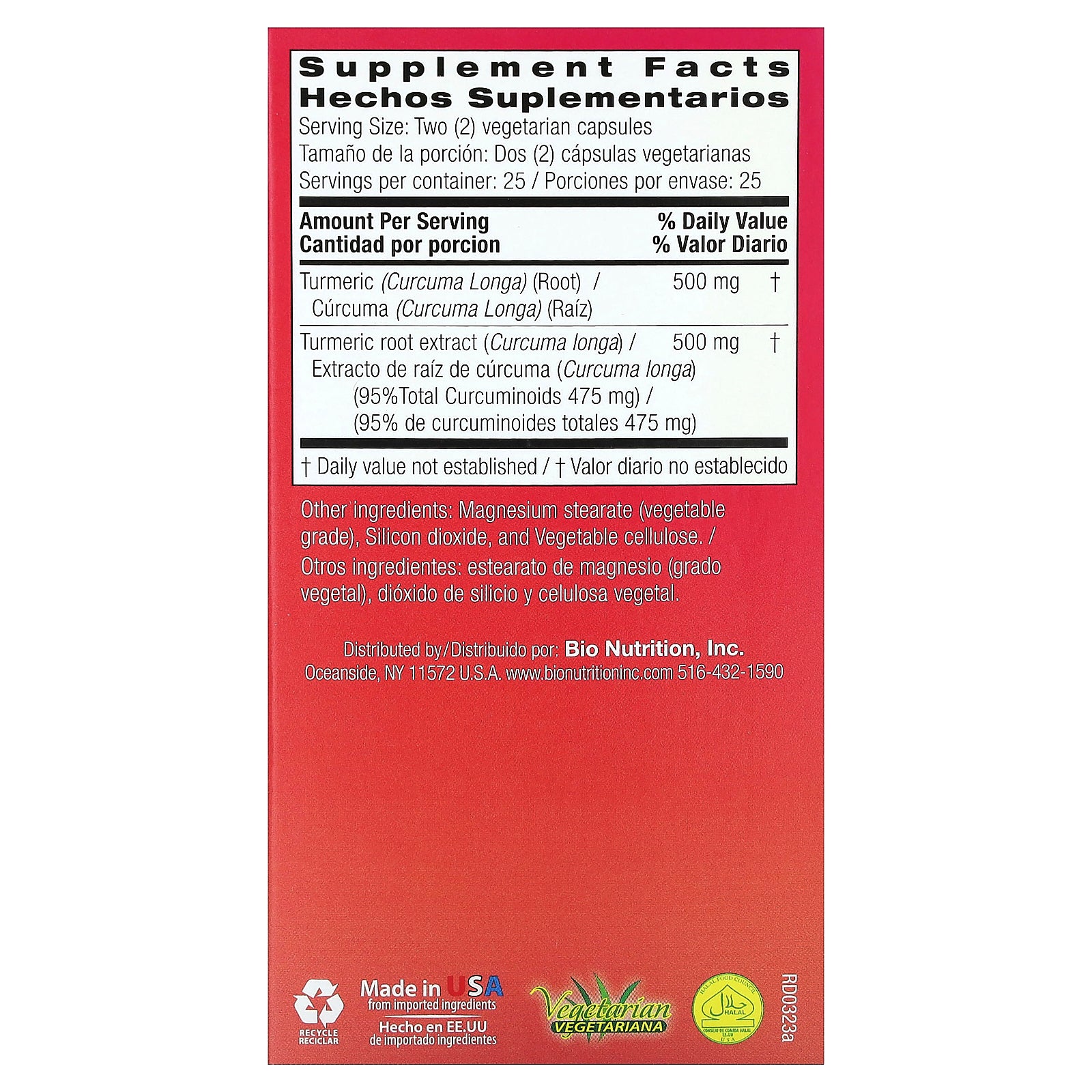 Foto 3 pulgar | Suplemento Bio Nutrition, Cúrcuma Y Curcumina, 50 Cápsulas Vegetarianas - Venta Internacional.
