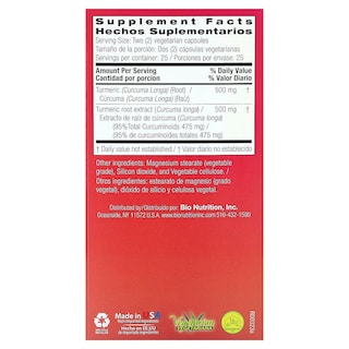 Foto 2 | Suplemento Bio Nutrition, Cúrcuma Y Curcumina, 50 Cápsulas Vegetarianas - Venta Internacional.