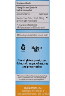 Foto 3 | Polen De Flores Sueco Supplement Bio Nutrition, 500 Mg, 60 Unidades - Venta Internacional.