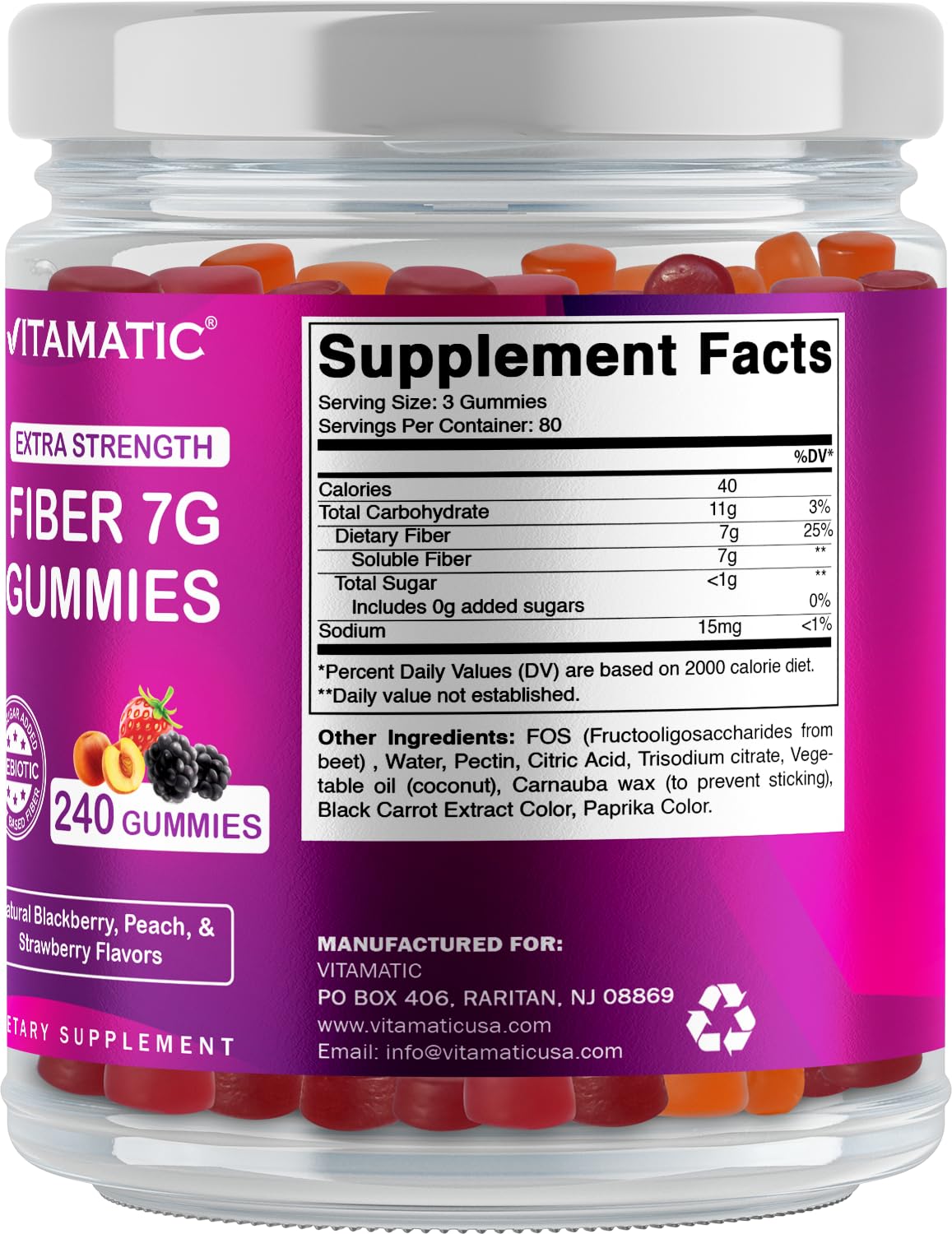 Foto 7 pulgar | Fibra Prebiótica Vitamatic 240 Gomitas-Venta Internacional