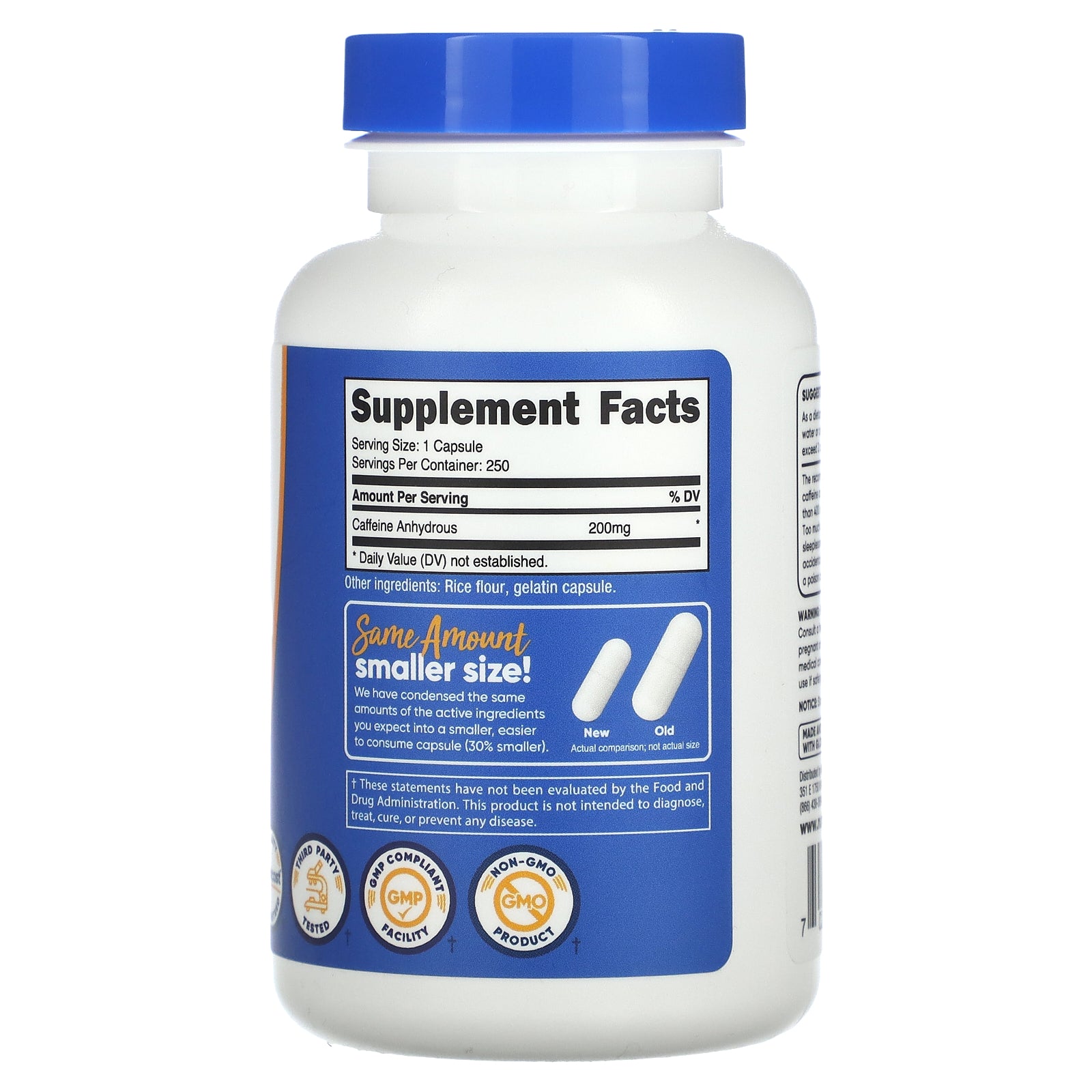 Foto 3 pulgar | Suplemento Nutricost Cafeína 200 Mg 250 Cápsulas - Venta Internacional