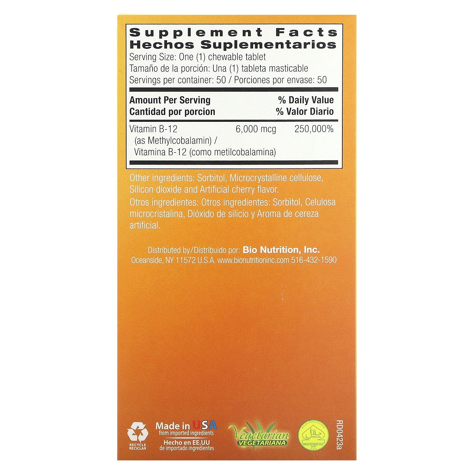 Foto 2 | Suplemento Bio Nutrition De Vitamina B-12, 6000 Mcg, 50 Comprimidos - Venta Internacional.
