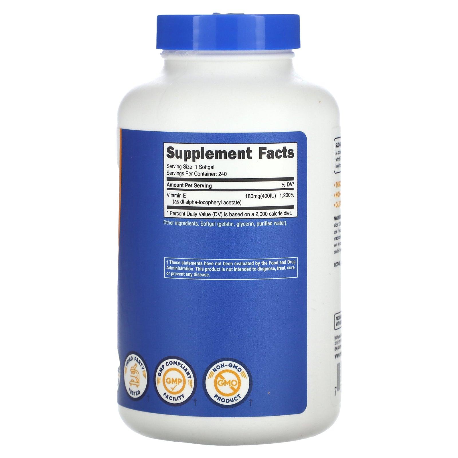 Foto 3 pulgar | Suplemento Nutricost Vitamina E 400 Ui 240 Cápsulas - Venta Internacional