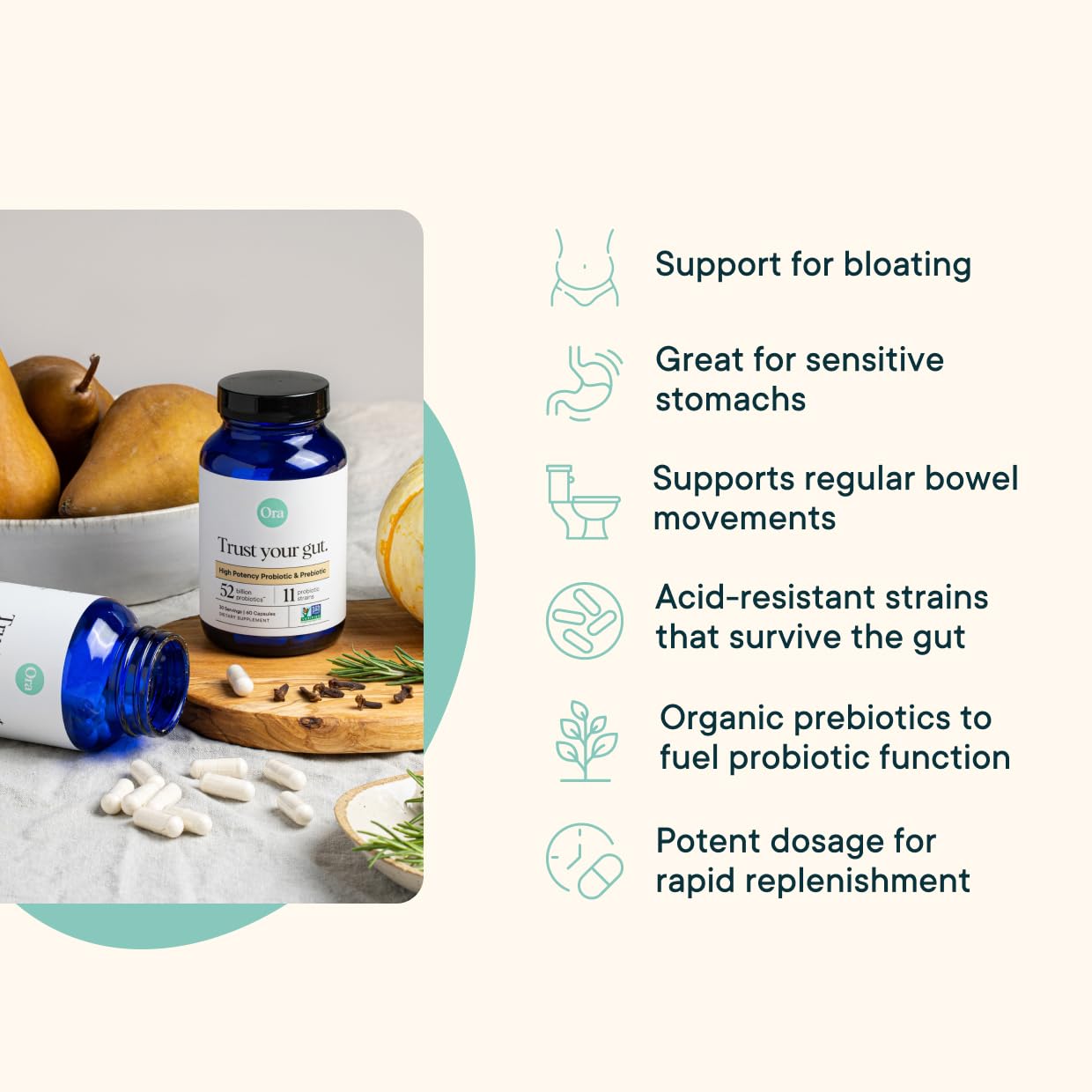 Foto 3 pulgar | Probiotics Ora Organic Trust Your Gut 52 Mil Millones De Cfu 60 Cápsulas - Venta Internacional.