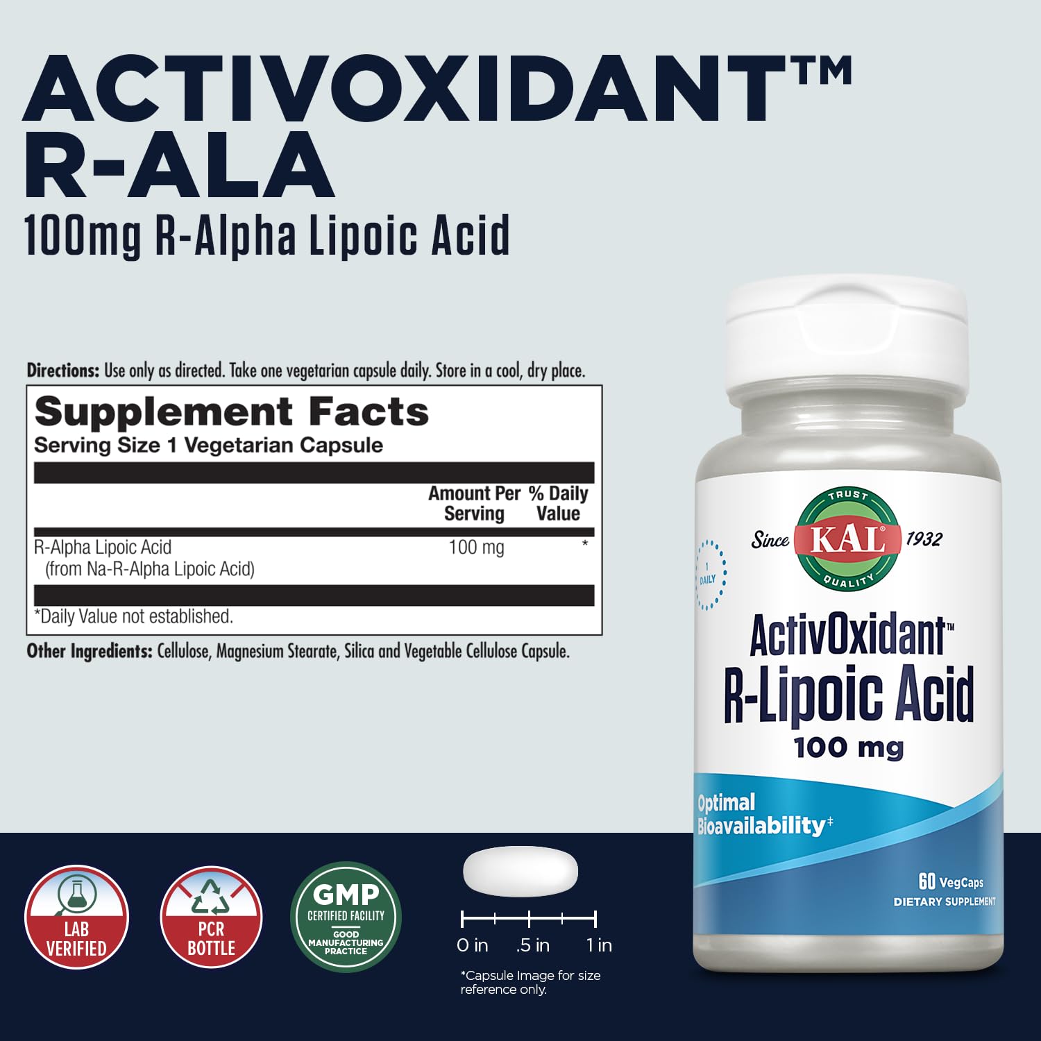 Foto 3 pulgar | Suplemento Kal Ácido R-lipoico 100 mg 60 Tabletas - Venta Internacional