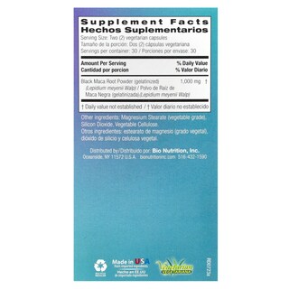 Foto 2 | Maca Negra Gelatinizada Supplement Bio Nutrition 60 Cápsulas - Venta Internacional.