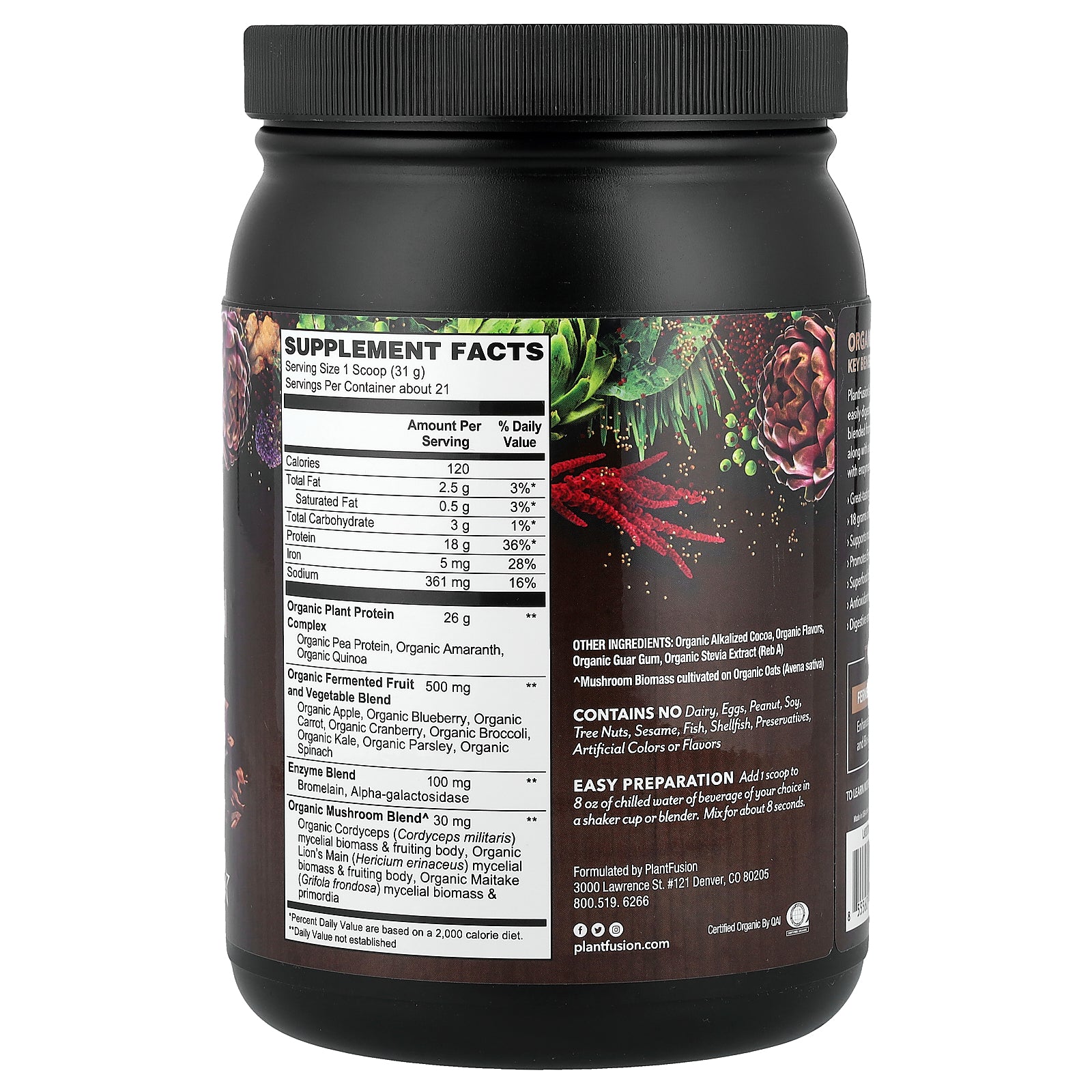 Foto 3 pulgar | Chocolate Rico Orgánico Plant Protein Plantfusion 641 G - Venta Internacional.