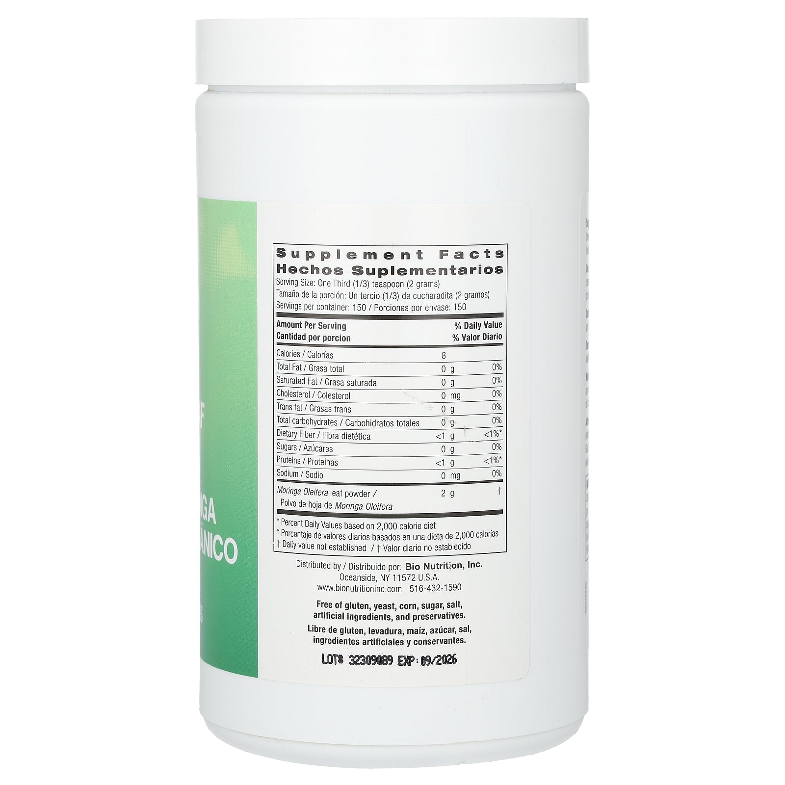 Foto 3 pulgar | Suplemento Bio Nutrition En Polvo De Hoja De Moringa Orgánica 300 G - Venta Internacional.