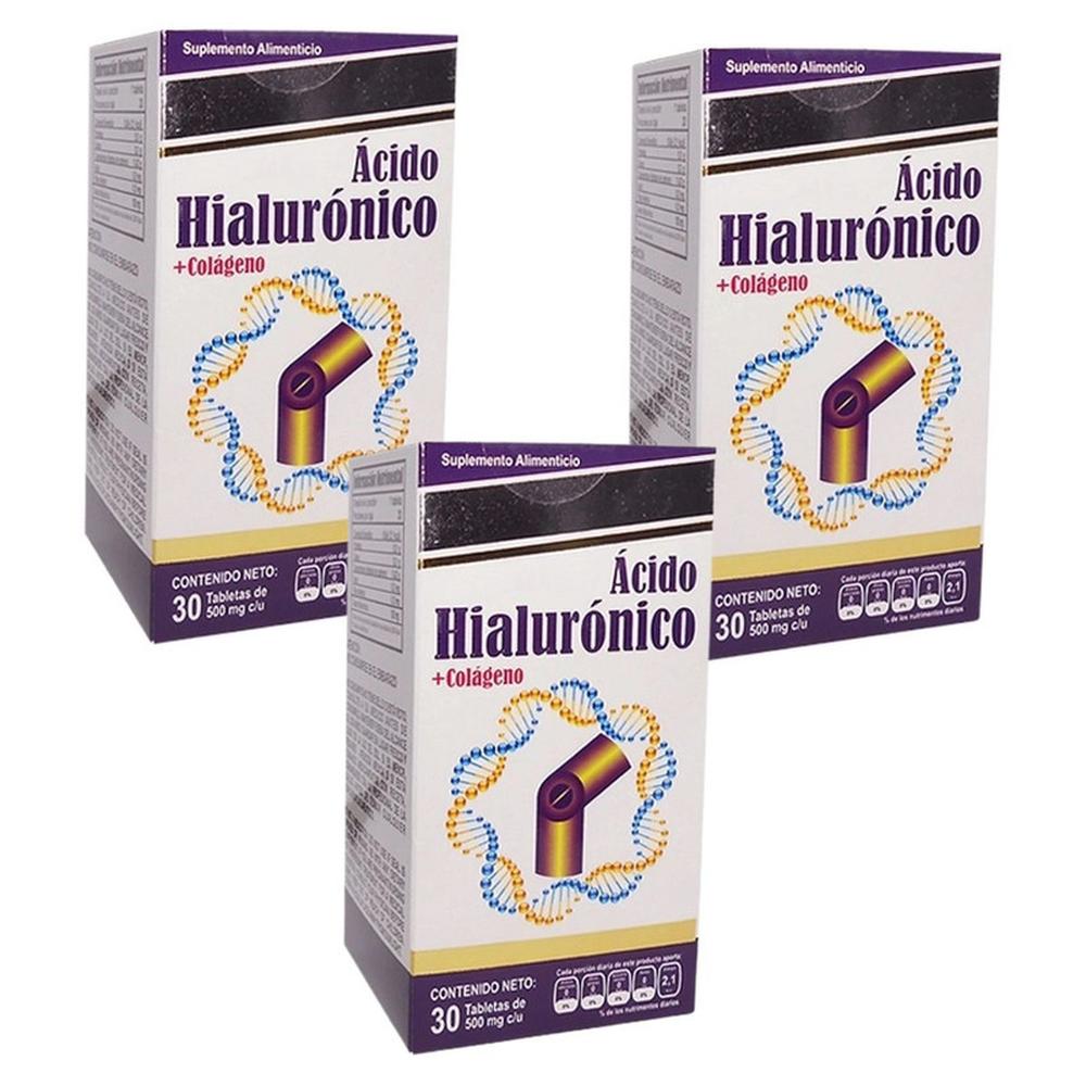 Foto 2 pulgar | Acido Hialuronico Colageno 500mg 30 Tabletas Paquete De 3 Frascos
