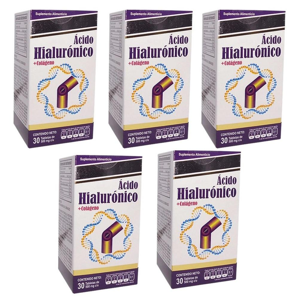 Foto 1 | Acido Hialuronico Colageno 500mg 30 Tabletas Paquete De 5 Frascos