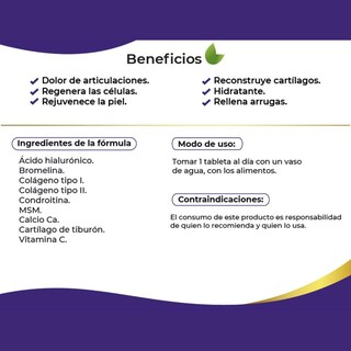 Foto 2 | Acido Hialuronico Colageno 500mg 30 Tabletas Paquete De 5 Frascos