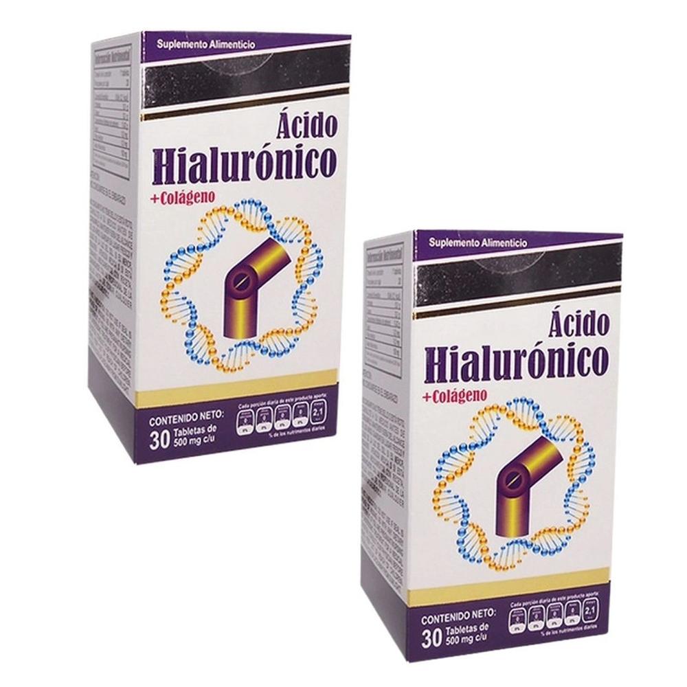 Foto 2 pulgar | Acido Hialuronico Colageno 500mg 30 Tabletas Paquete De 2 Frascos