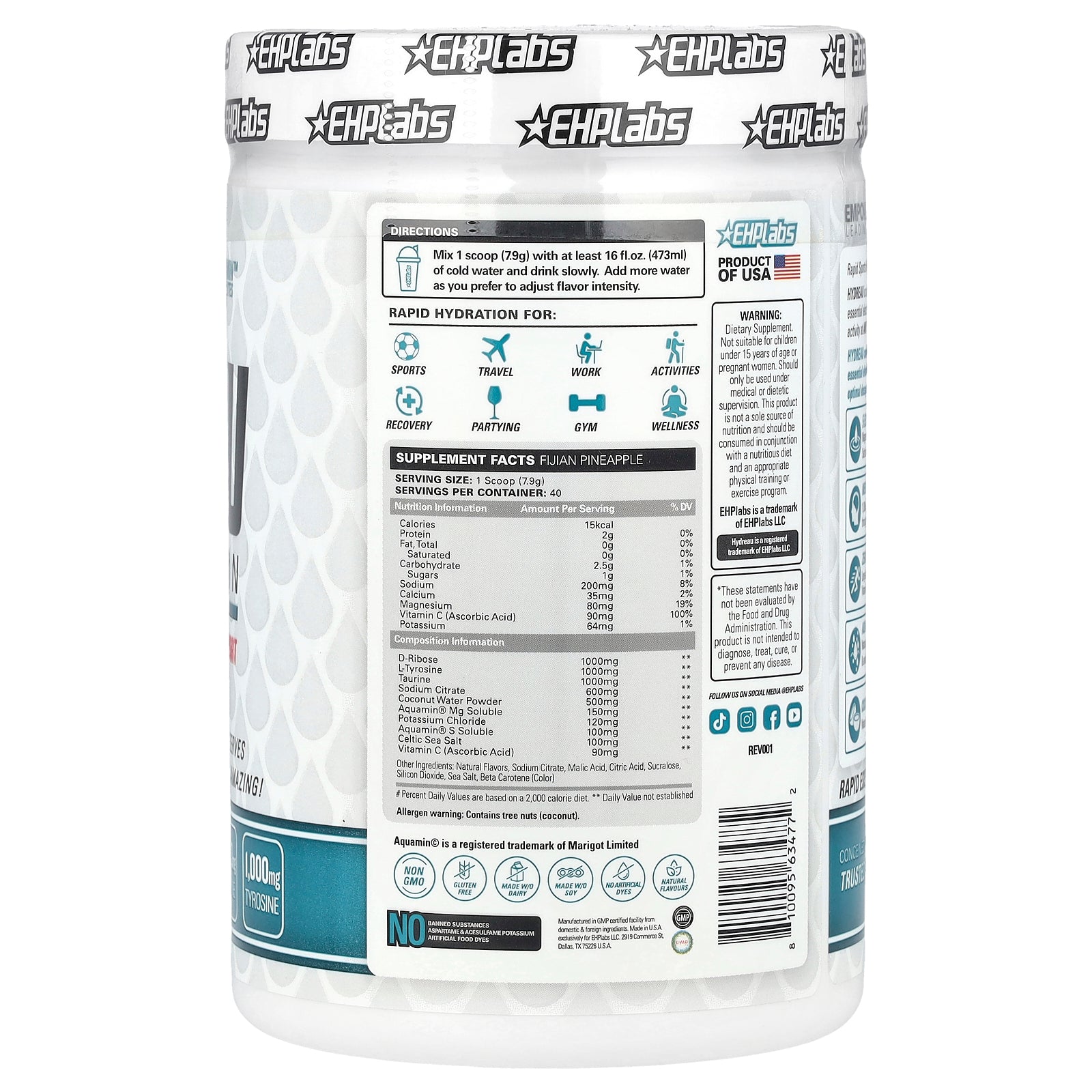 Foto 3 pulgar | Bebida De Hidratación Deportiva Heplabs Hydreau Fijian Pineapple 316g - Venta Internacional.