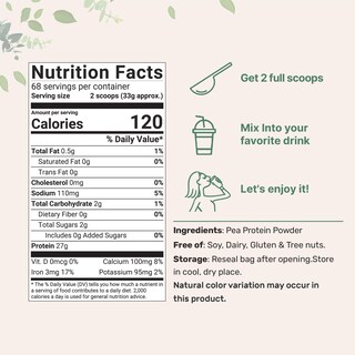 Foto 2 | Proteína Micro Ingredients de Guisante en Polvo Vegana 2.26 Kg - Venta Internacional
