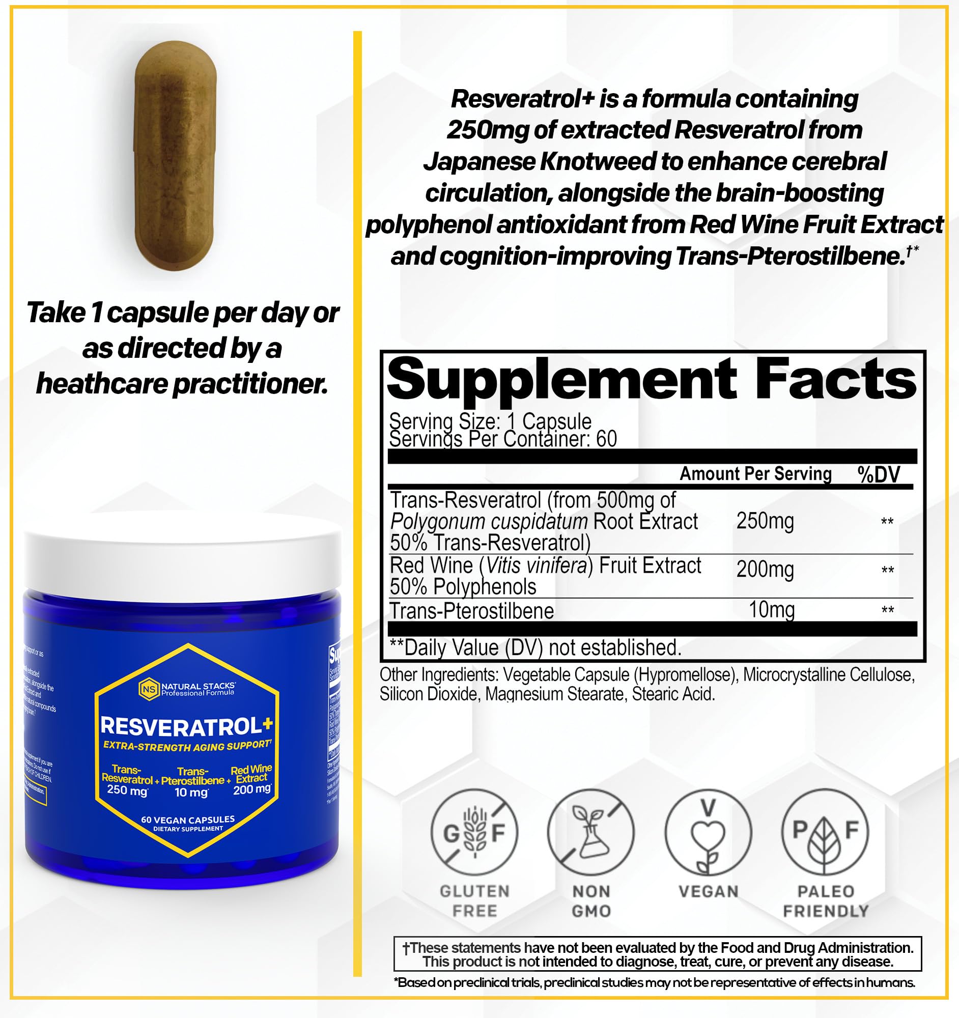 Foto 3 pulgar | Suplemento Natural Stacks Resveratrol 60 Capsulas  - Venta Internacional