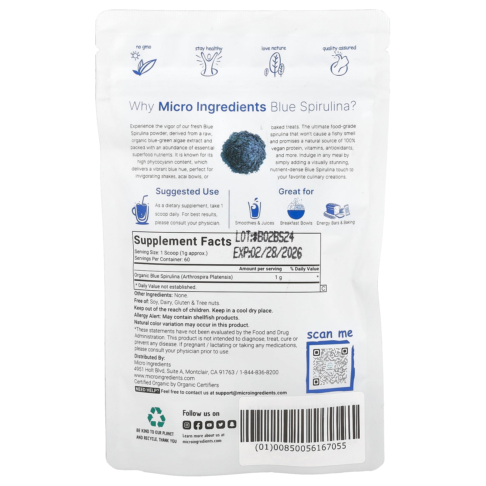 Foto 3 pulgar | Suplemento Con Microingredientes: Espirulina Azul Orgánica  60 G - Venta Internacional.