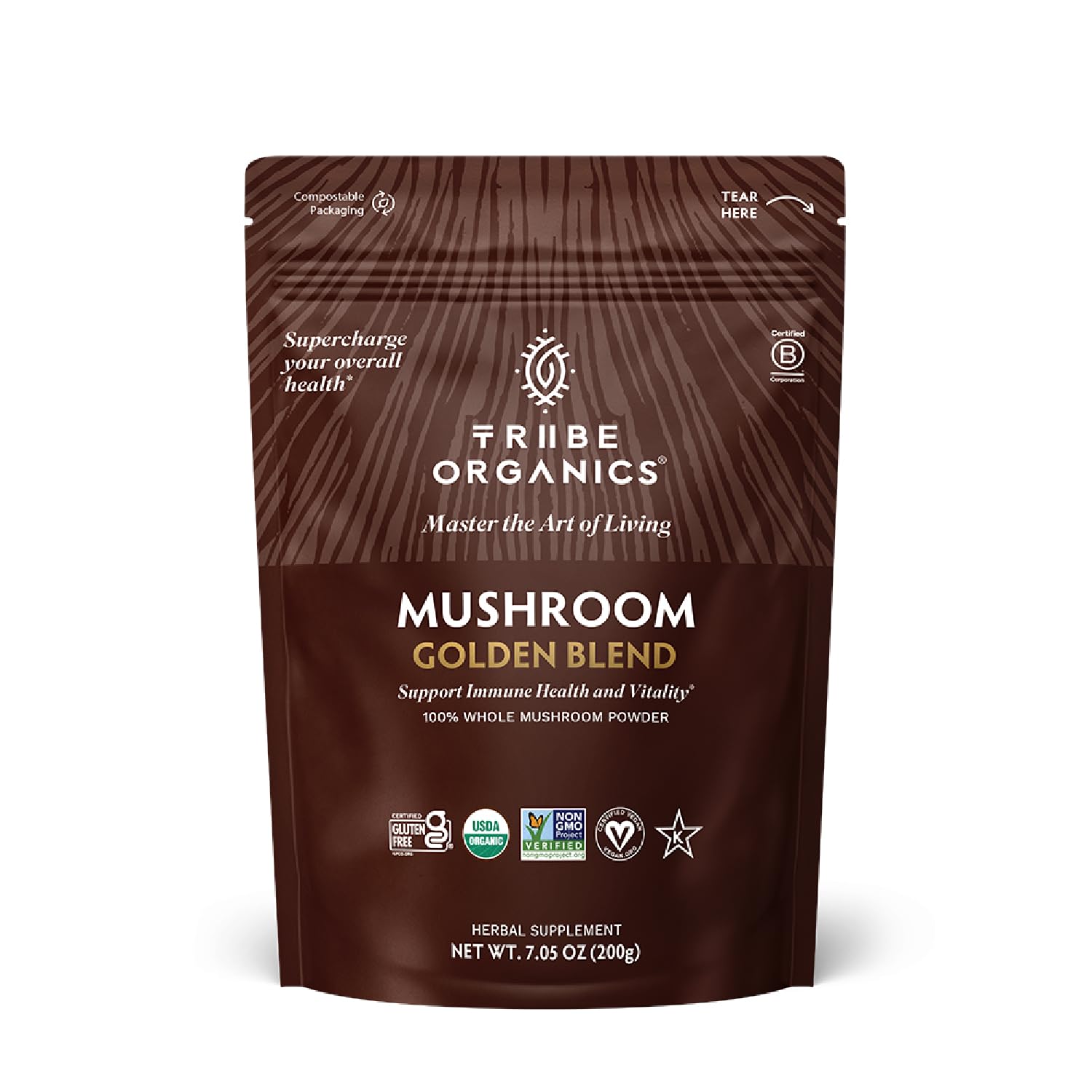 Foto 2 pulgar | Polvo De Hongos Tribe Organics Mushroom Golden Blend 200 G - Venta Internacional.