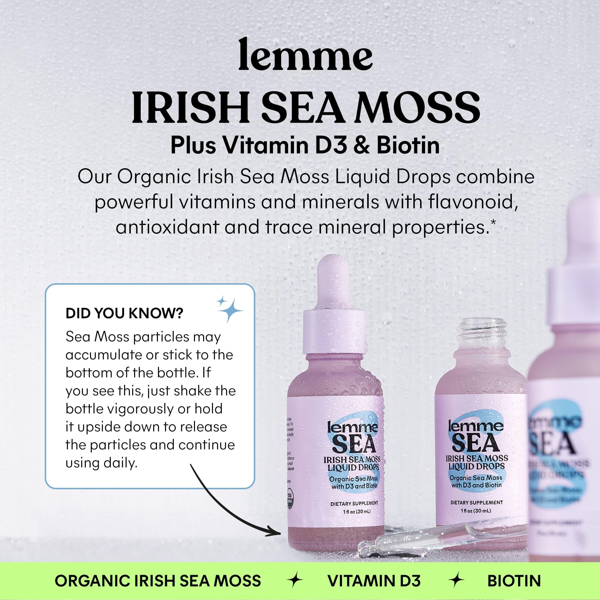 Foto 3 pulgar | Suplemento Líquido Orgánico Lemme Irish Sea Moss De 30 Ml Con Vitamina D3 Y Biotina - Venta Internacional.