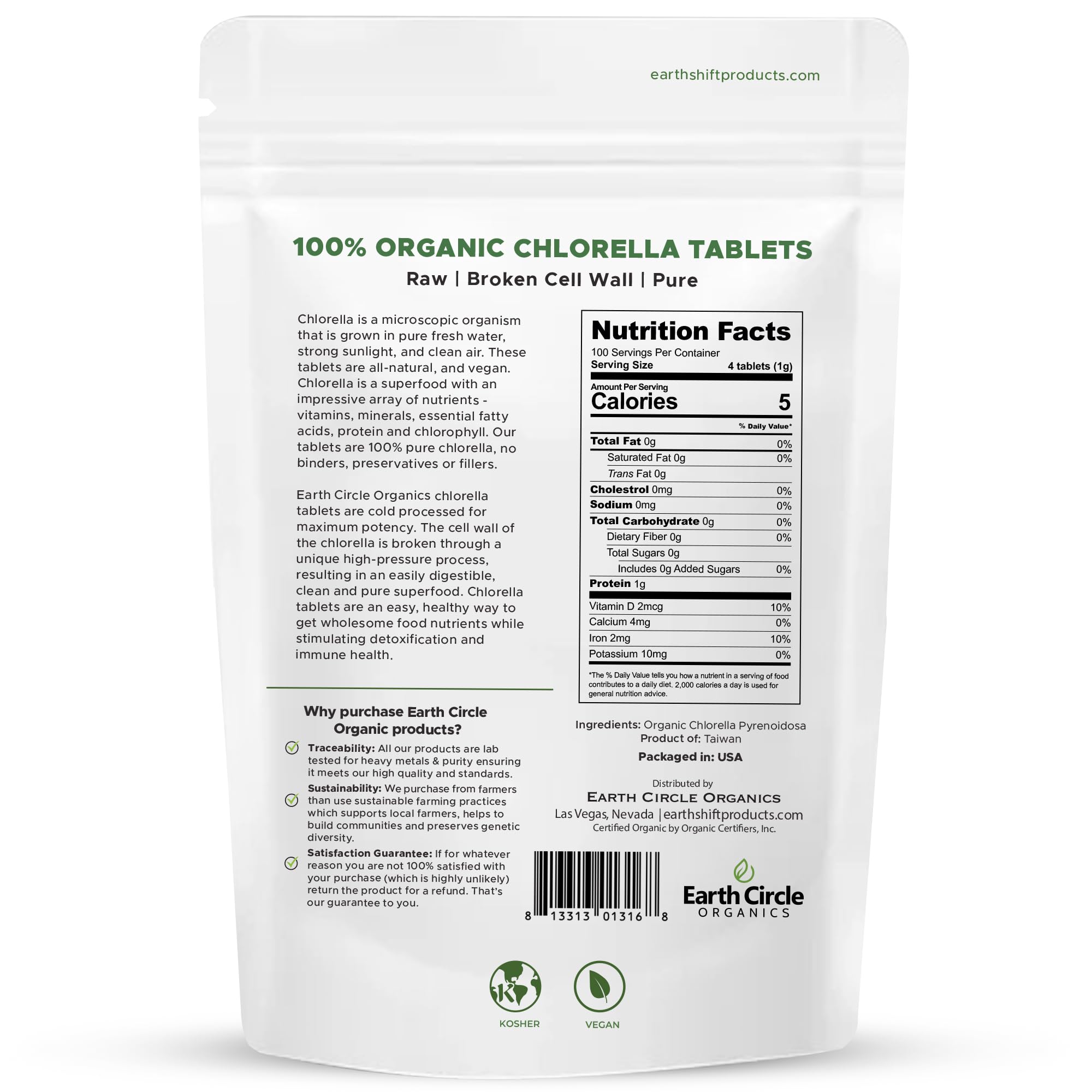 Foto 4 pulgar | Suplemento Clorella Earth Circle Organics 400 Capsulas - Venta Internacional