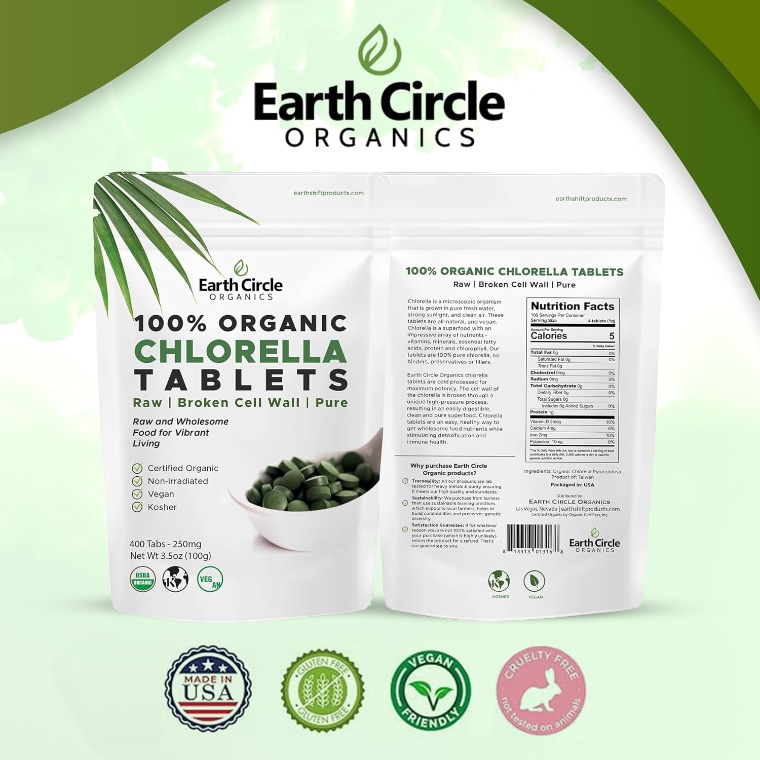 Foto 6 pulgar | Suplemento Clorella Earth Circle Organics 400 Capsulas - Venta Internacional
