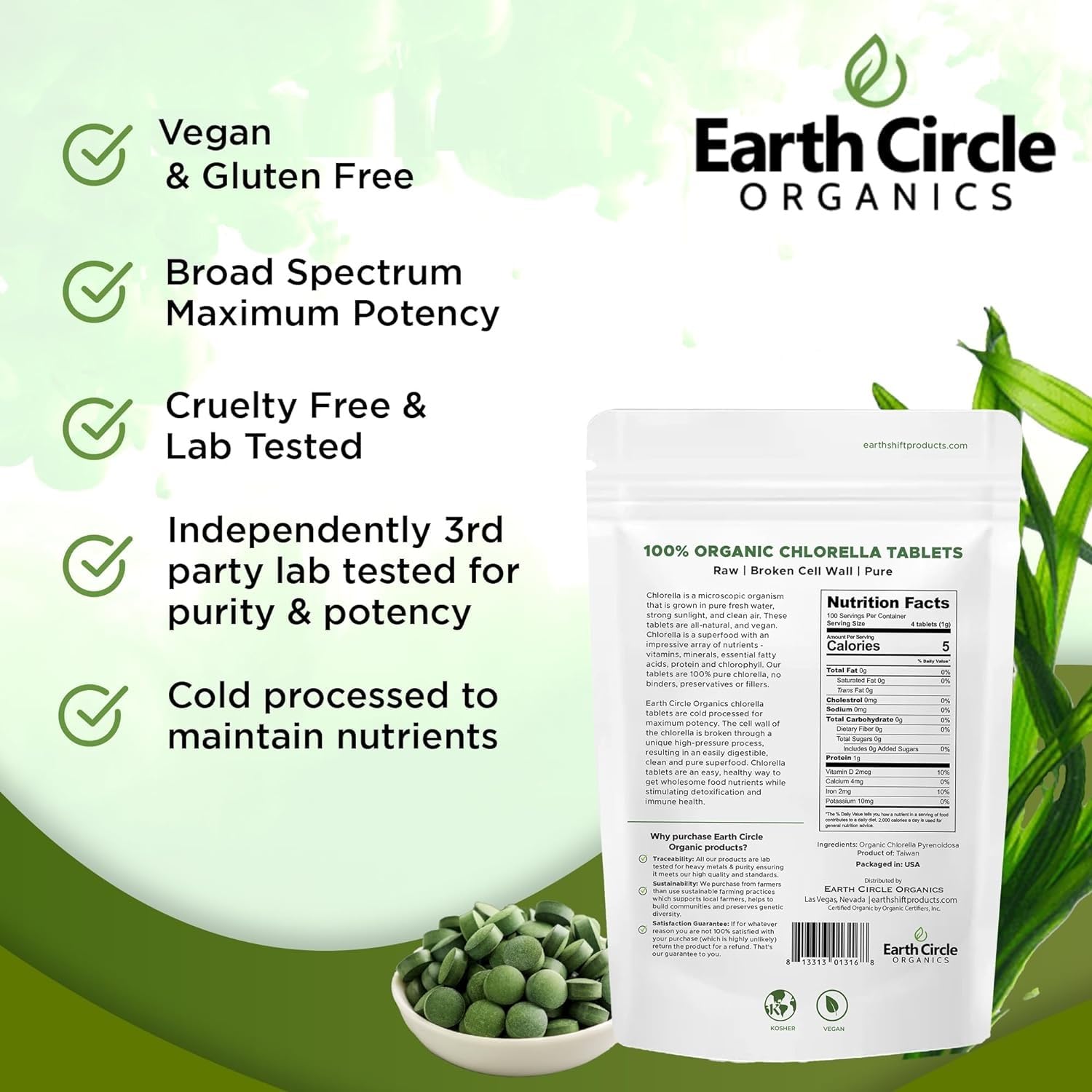 Foto 7 pulgar | Suplemento Clorella Earth Circle Organics 400 Capsulas - Venta Internacional