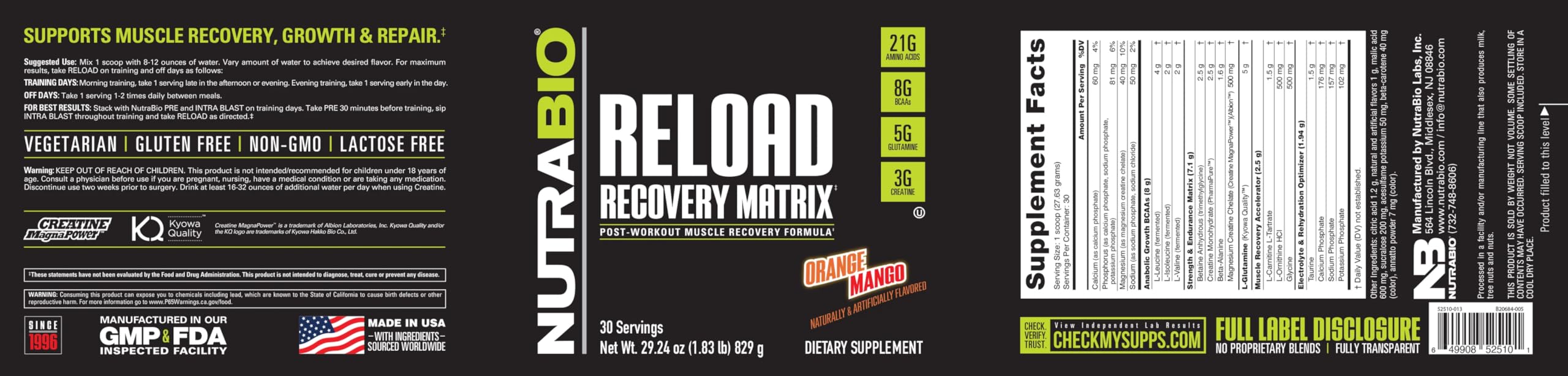 Foto 4 pulgar | Suplemento para Entrenamiento Nutrabio Reload Orange Mango - Venta Internacional