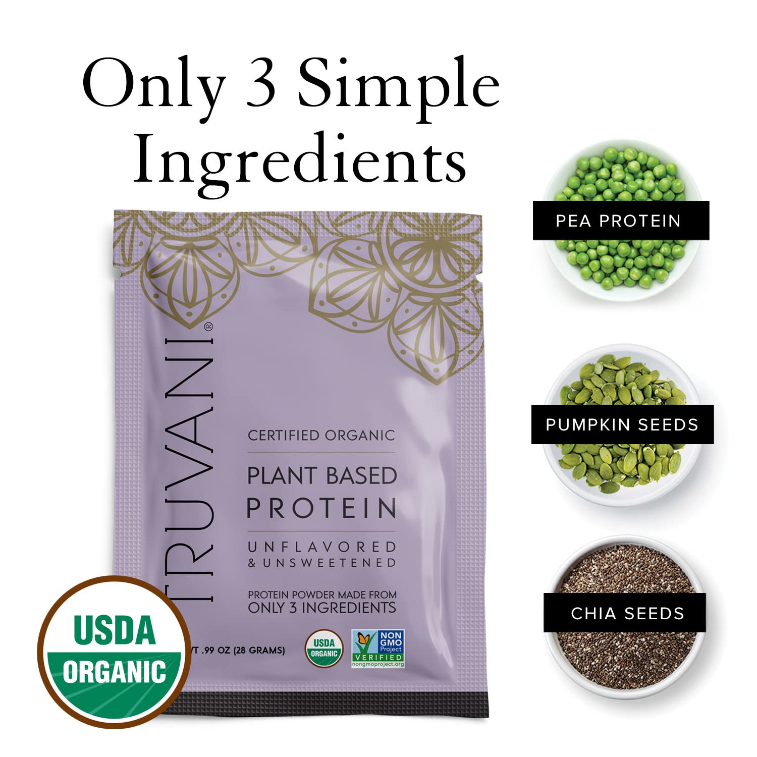 Foto 5 pulgar | Proteína De Guisante Vegana En Polvo Truvani Sin Sabor  20 G  Orgánica  10 X 15 G - Venta Internacional.