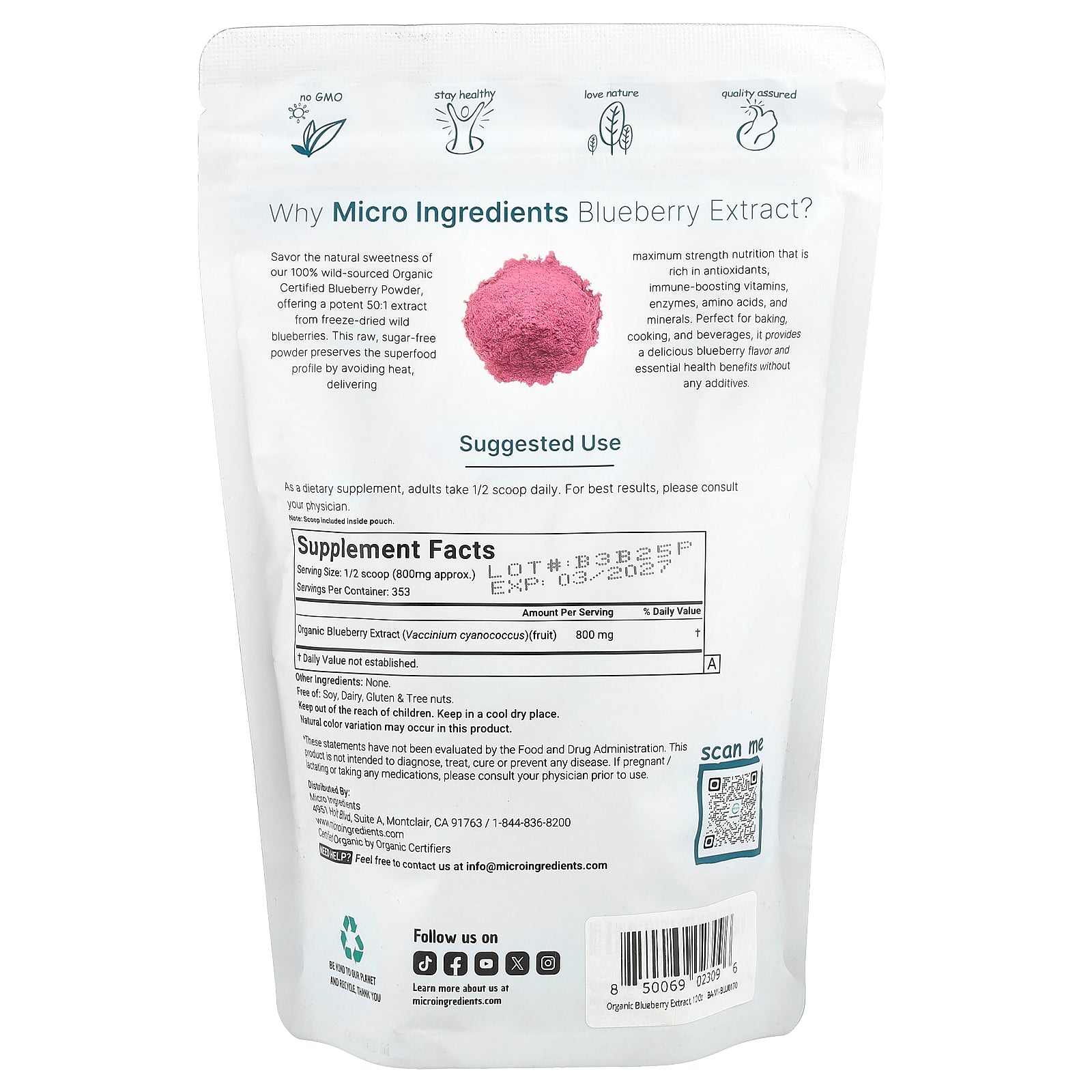 Foto 2 | Microingredientes De Extracto De Arándanos Orgánicos Liofilizados 283 G - Venta Internacional.