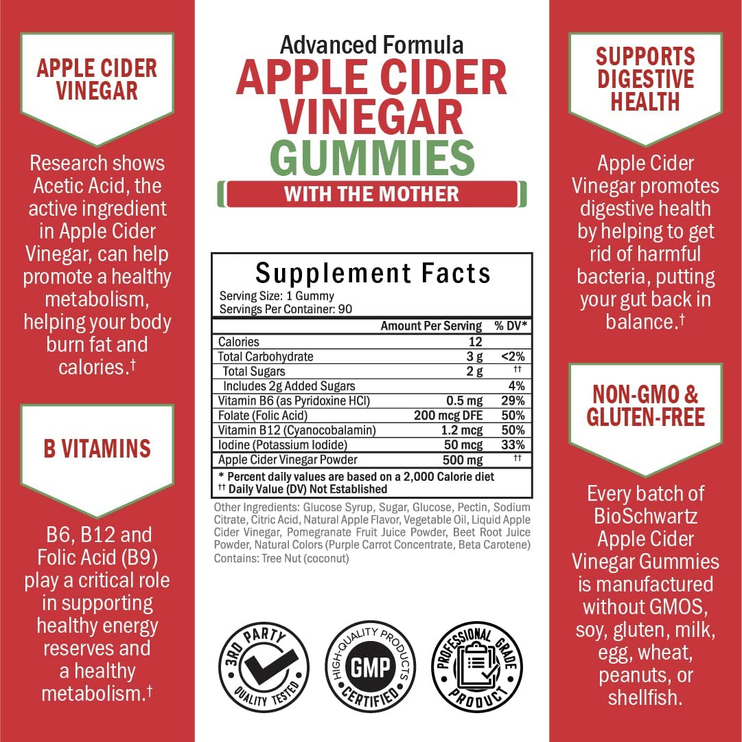 Foto 6 | Gomitas De Vinagre De Sidra De Manzana Supplement Bioschwartz  90 Unidades - Venta Internacional.