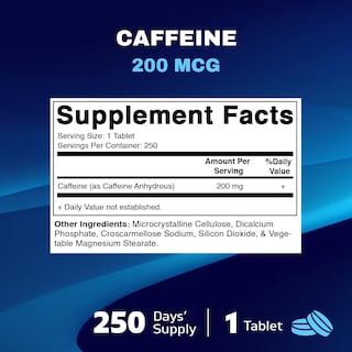 Foto 2 | Píldoras De Cafeína Vitamatic 200 Mg 250 Tabletas Vegetarianas - Venta Internacional.