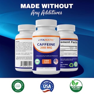 Foto 4 | Píldoras De Cafeína Vitamatic 200 Mg 250 Tabletas Vegetarianas - Venta Internacional.