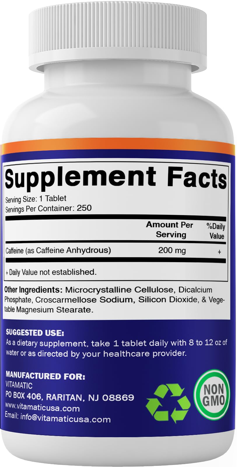 Foto 8 pulgar | Píldoras De Cafeína Vitamatic 200 Mg 250 Tabletas Vegetarianas - Venta Internacional.