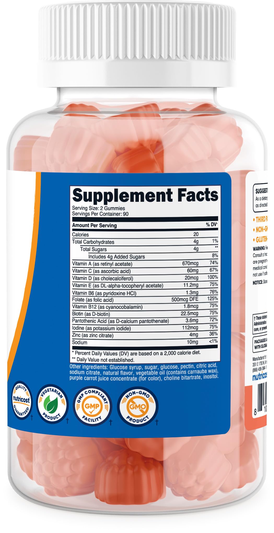 Foto 6 pulgar | Multivitamínico Nutricost 180 Gomitas - Venta Internacional