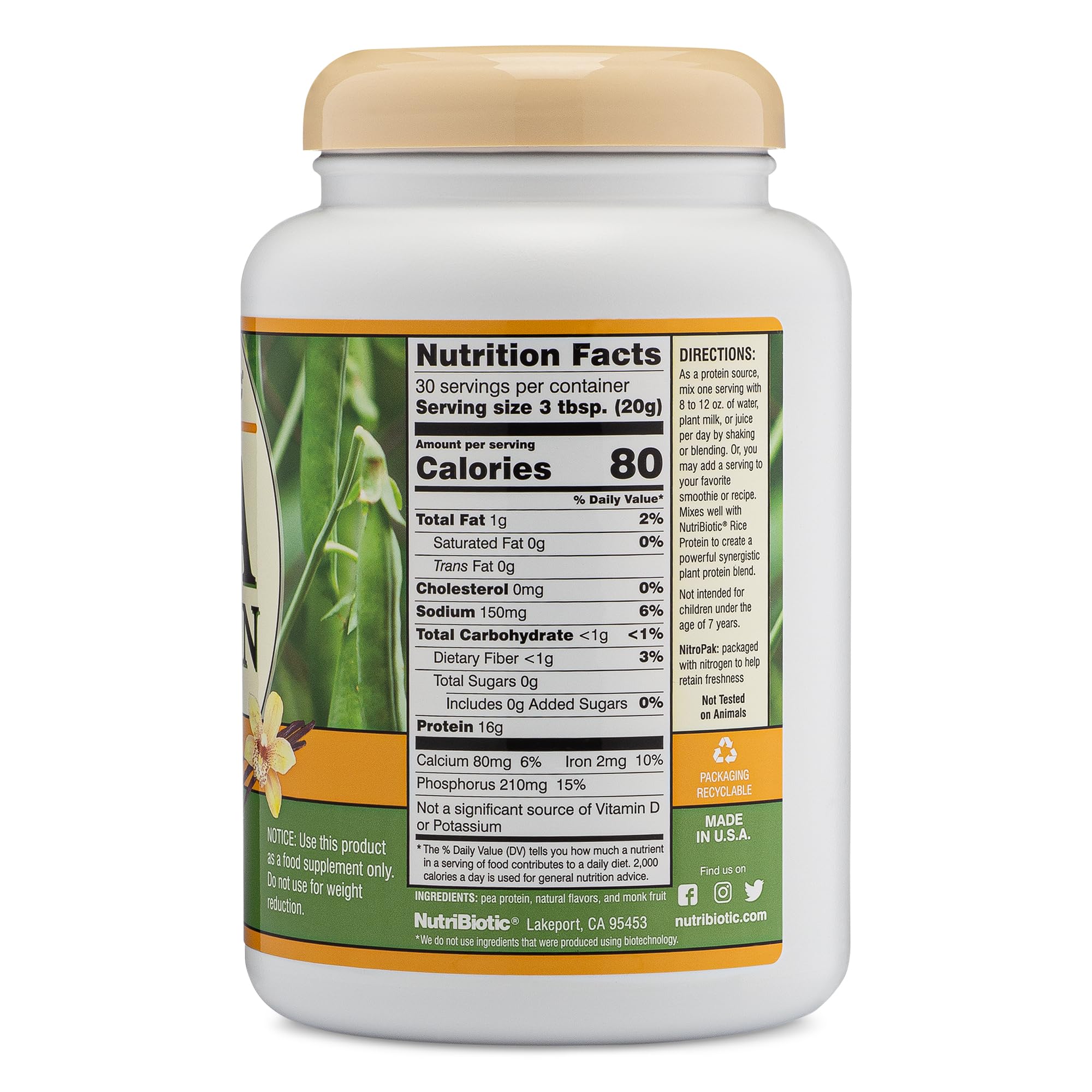 Foto 3 | Proteína En Polvo Nutribiotic  Proteína De Guisante Y Vainilla  620 Ml - Venta Internacional.