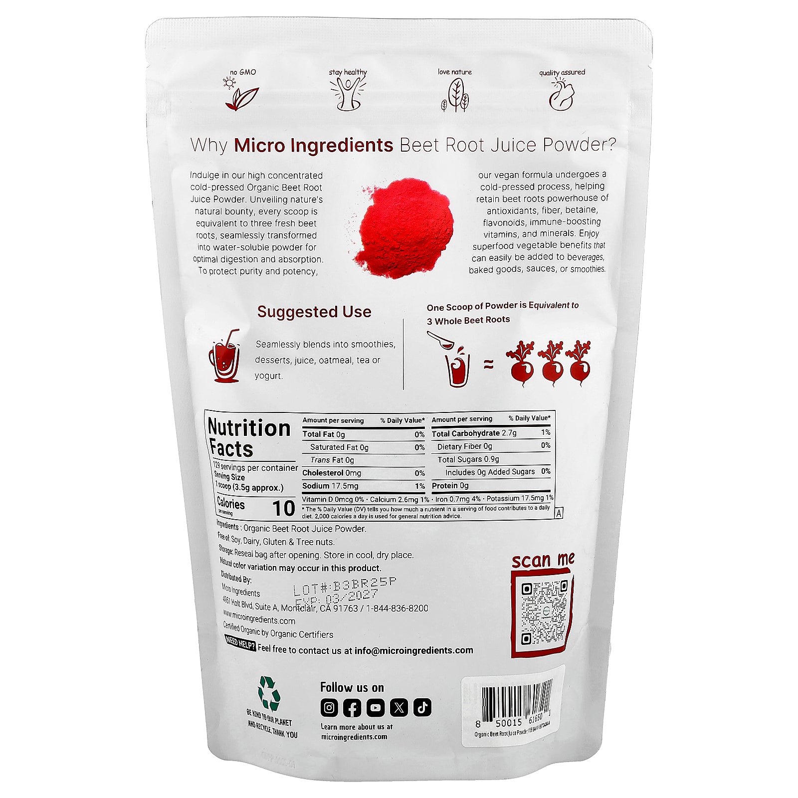 Foto 3 pulgar | Microingredientes De Jugo De Remolacha Orgánico En Polvo  454 G - Venta Internacional.